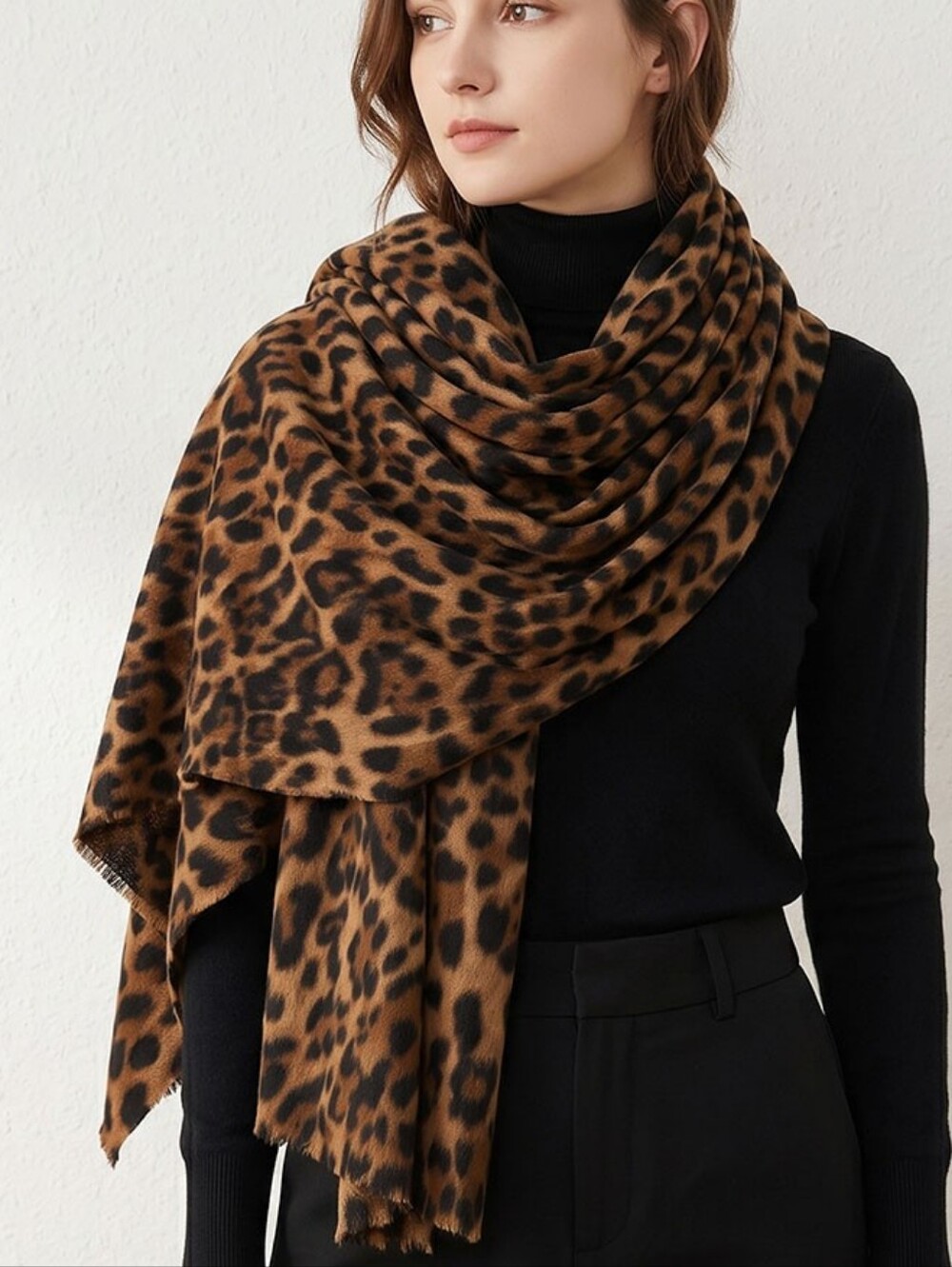 Brown Leopard Print Oversized Scarf Wrap Sweater Cape Animal